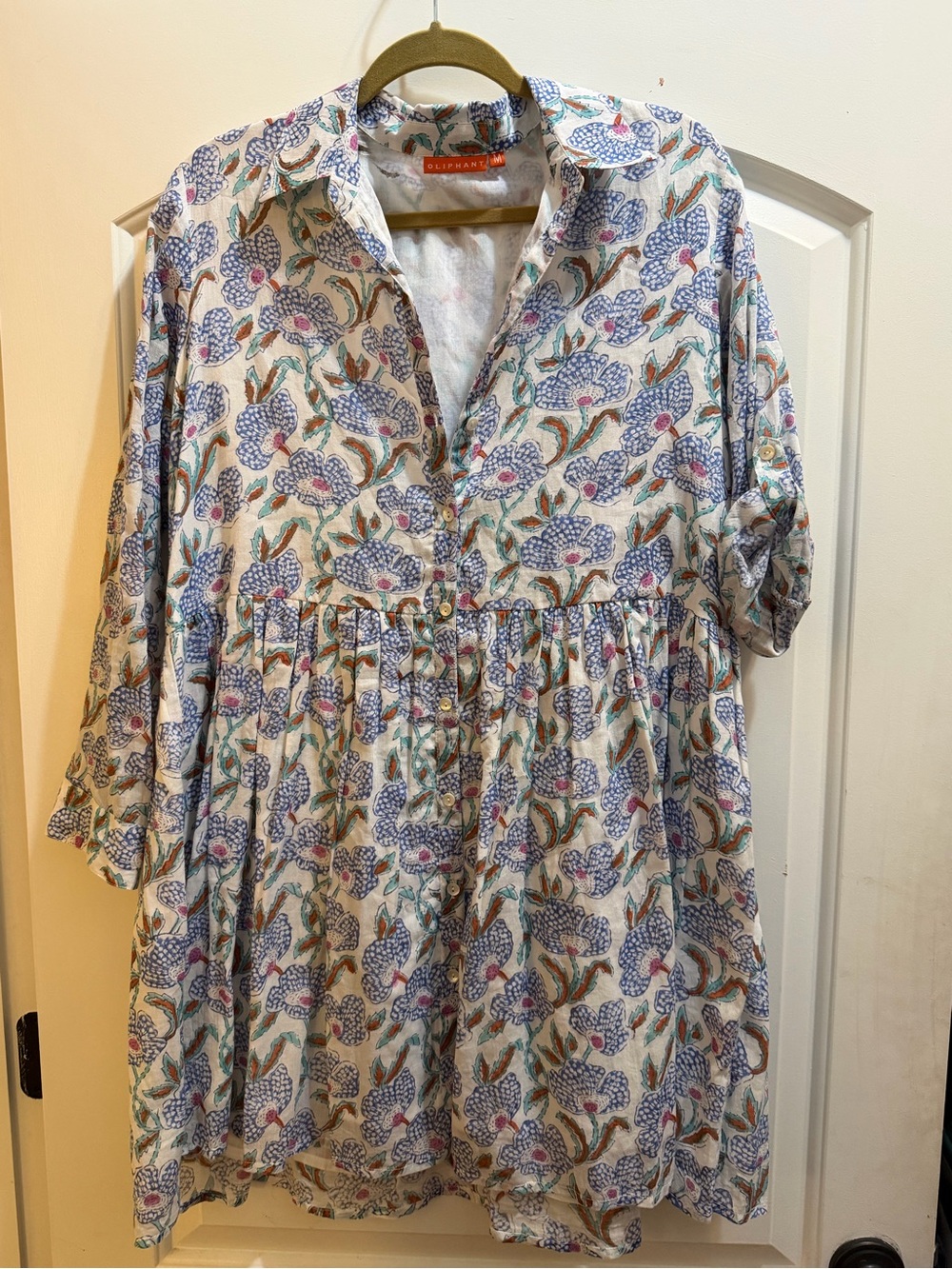 Oliphant Floral Button-Front dress in Cream, Blue, Pink
